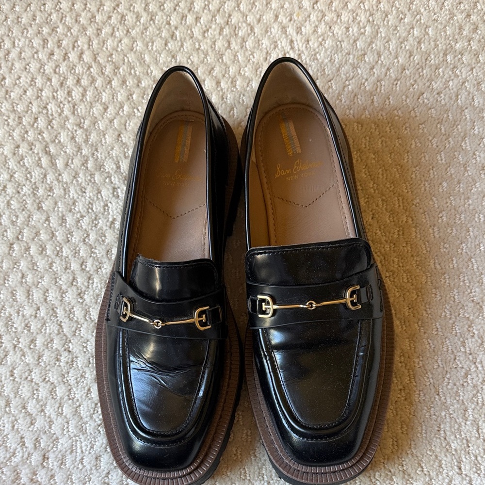 Sam Edelman Black Loafers with Gold Detailing